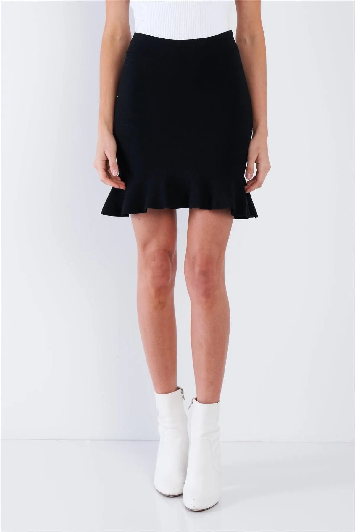Black Sleek Mermaid Frill Hem Mini Skirt /2-2-2 - Tasha Apparel Wholesale