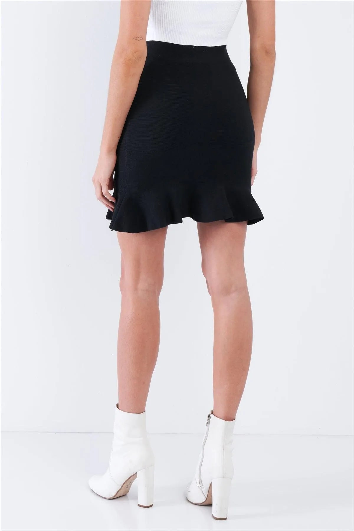 Black Sleek Mermaid Frill Hem Mini Skirt /2-2-2 - Tasha Apparel Wholesale