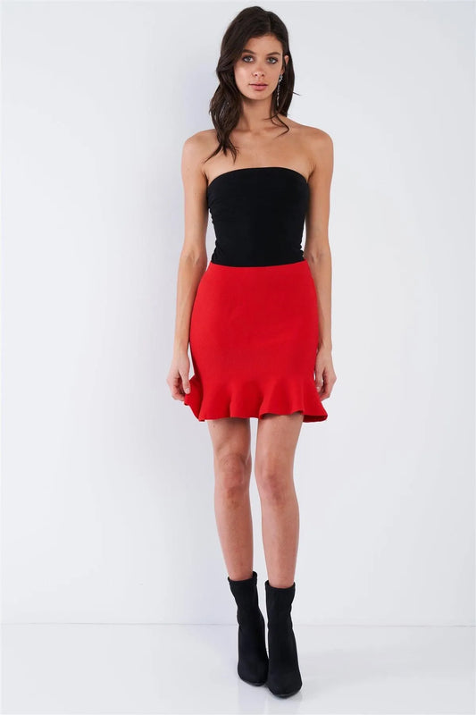 Red Mermaid Frill Hem Mini Skirt /2-2-2 - Tasha Apparel Wholesale
