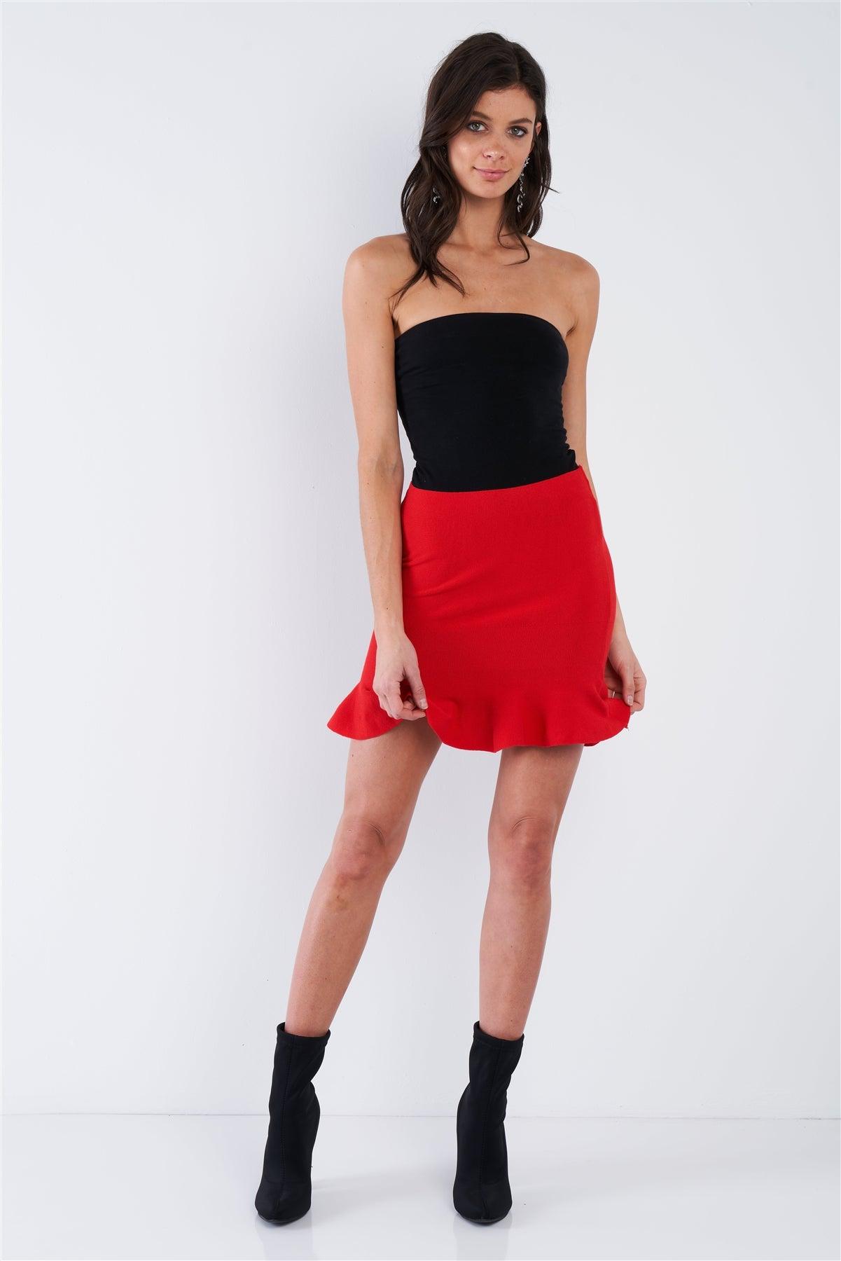 Red Mermaid Frill Hem Mini Skirt /4-3-1