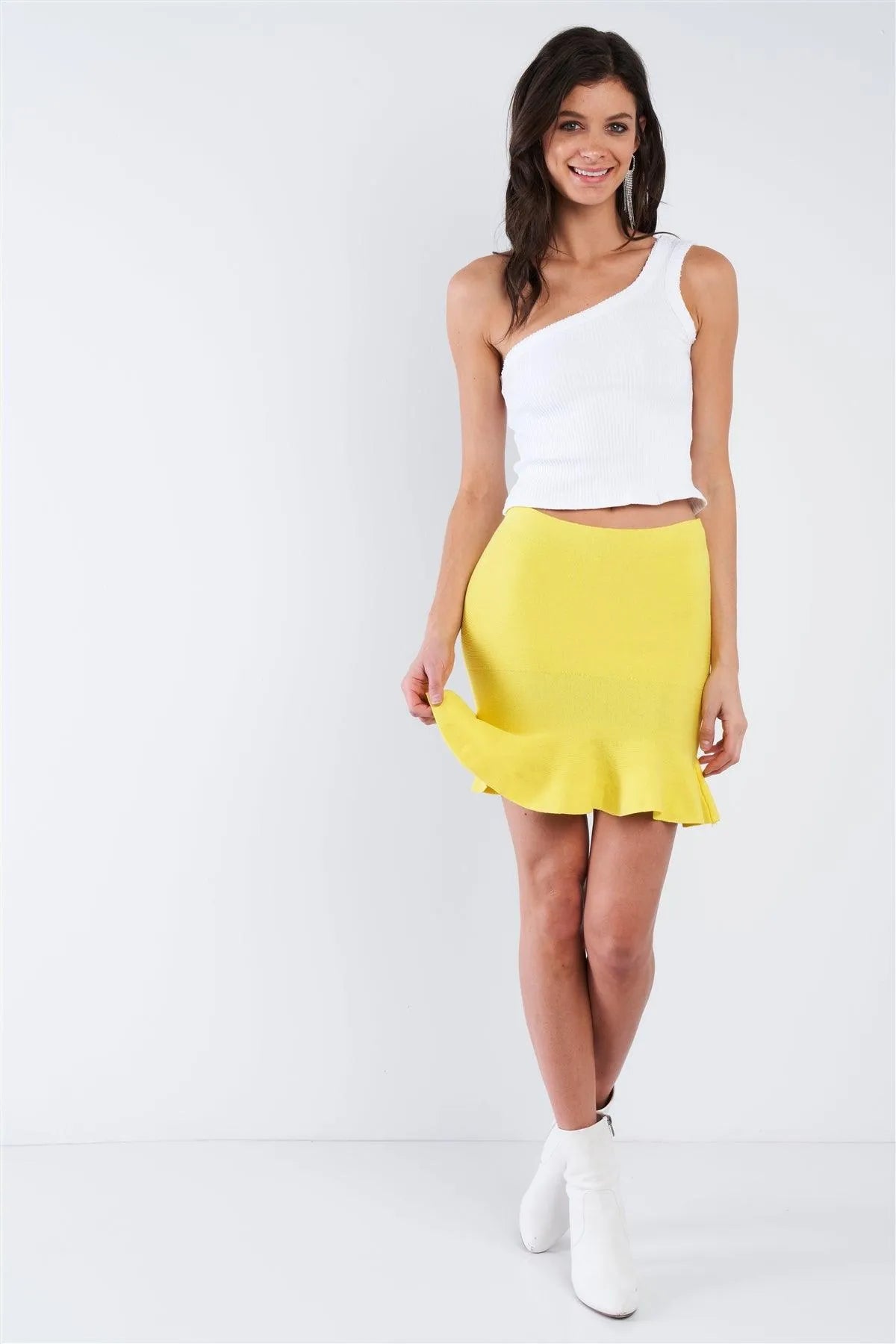 Yellow Mermaid Frill Hem Mini Skirt /2-2-2 - Tasha Apparel Wholesale