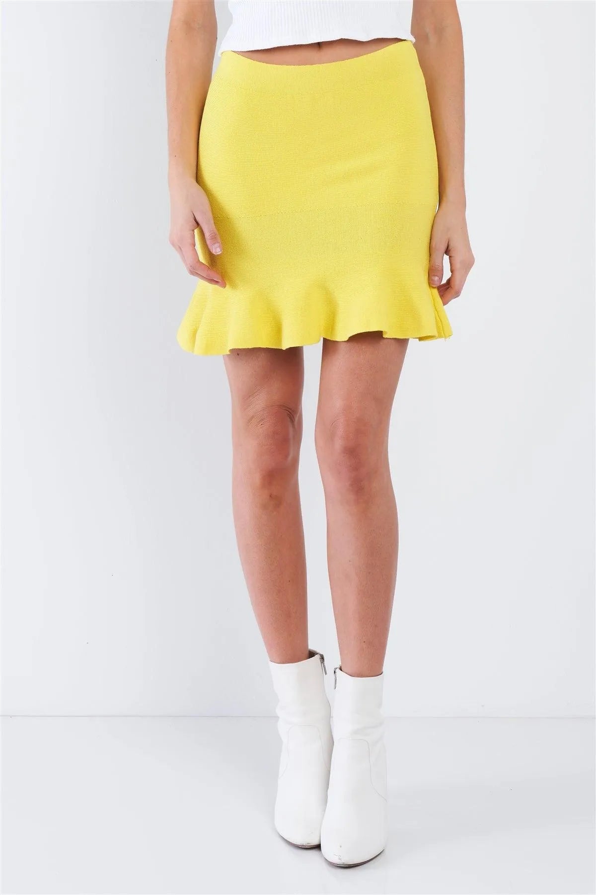 Yellow Mermaid Frill Hem Mini Skirt /2-2-2 - Tasha Apparel Wholesale