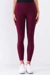 Wine Red Mid-Rise Inner Waist Pocket Detail Tight Fit Soft Yoga & Work Out Legging Pants /1-2-2-1 - Tasha Apparel Wholesale