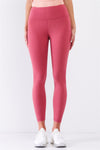Coral Pink Mid-Rise Inner Waist Pocket Detail Tight Fit Soft Yoga & Work Out Legging Pants /1-2-2-1