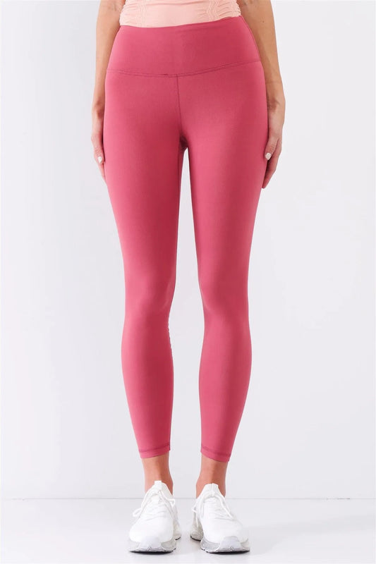 Coral Pink Mid-Rise Inner Waist Pocket Detail Tight Fit Soft Yoga & Work Out Legging Pants /1-2-2-1 - Tasha Apparel Wholesale
