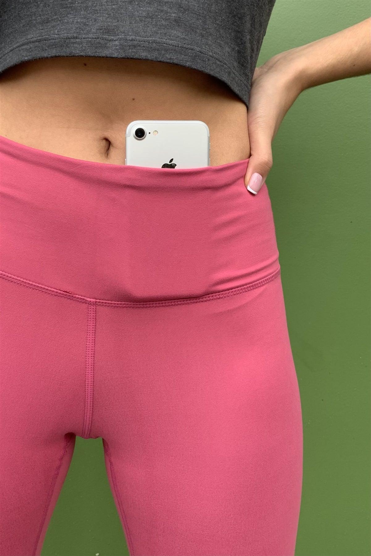 Coral Pink Mid-Rise Inner Waist Pocket Detail Tight Fit Soft Yoga & Work Out Legging Pants /1-2-2-1