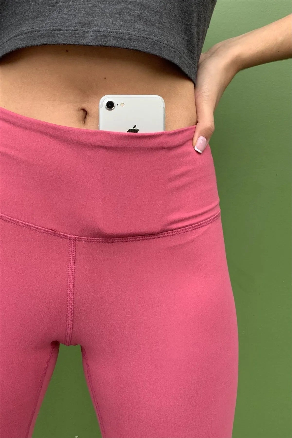 Coral Pink Mid-Rise Inner Waist Pocket Detail Tight Fit Soft Yoga & Work Out Legging Pants /1-2-2-1 - Tasha Apparel Wholesale