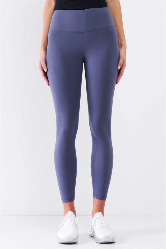 Violet Blue Mid-Rise Inner Waist Pocket Detail Tight Fit Soft Yoga & Work Out Legging Pants /1-2-2-1 - Tasha Apparel Wholesale