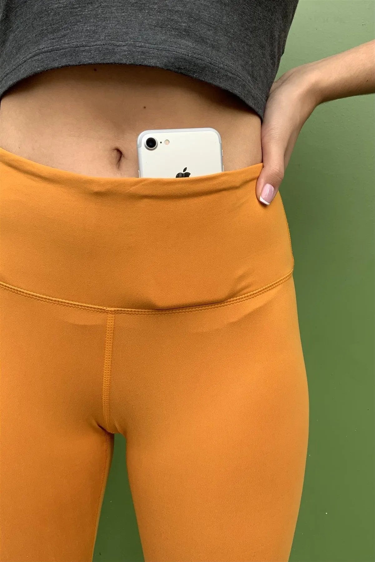 Amber Yellow Mid-Rise Inner Waist Pocket Detail Tight Fit Soft Yoga & Work Out Legging Pants /1-2-2-1 - Tasha Apparel Wholesale