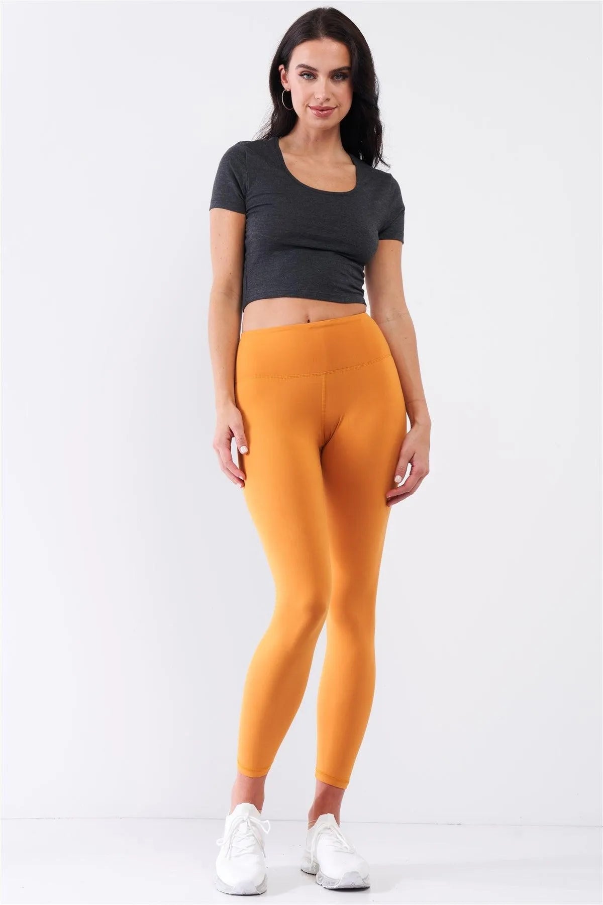 Amber Yellow Mid-Rise Inner Waist Pocket Detail Tight Fit Soft Yoga & Work Out Legging Pants /1-2-2-1 - Tasha Apparel Wholesale