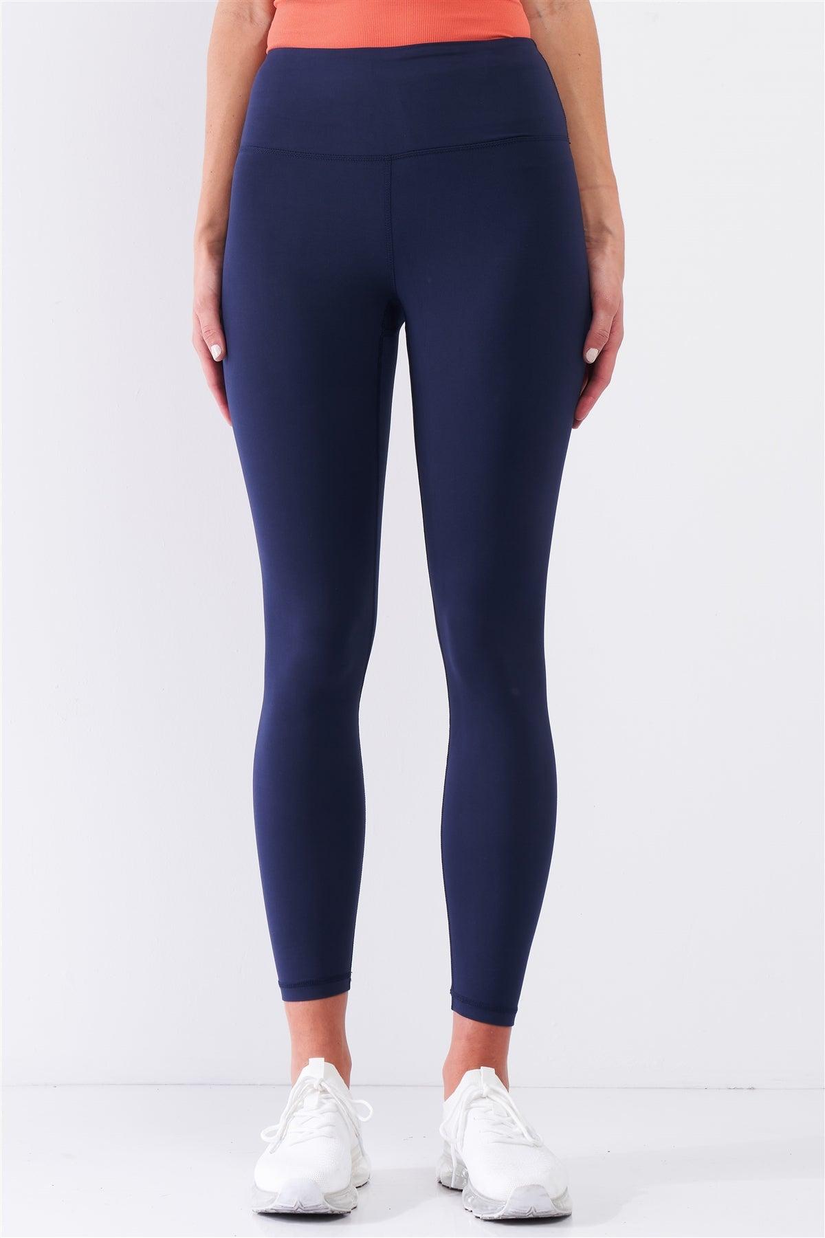 Navy Blue Mid-Rise Inner Waist Pocket Detail Tight Fit Soft Yoga & Work Out Legging Pants /1-2-2-1