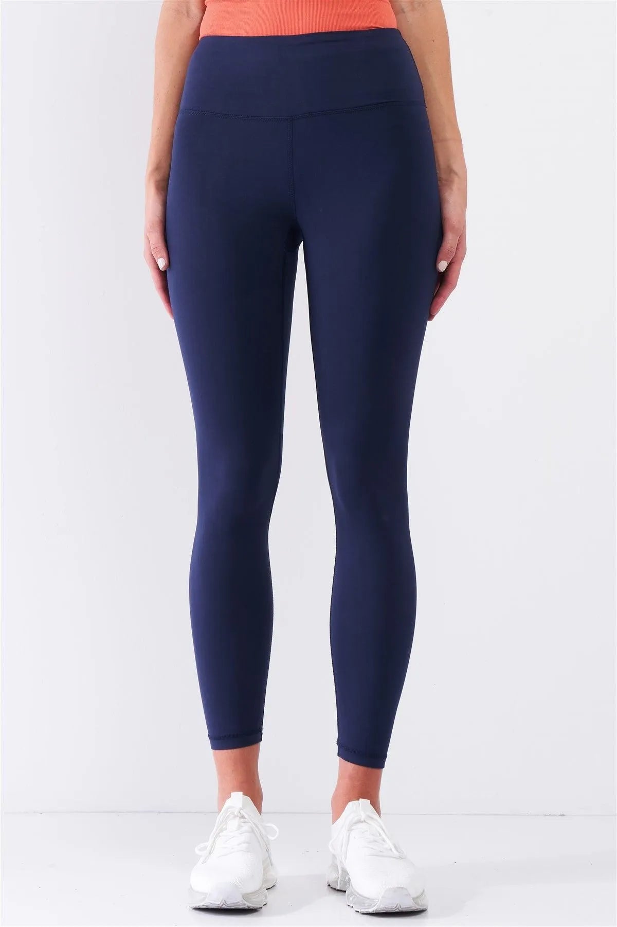 Navy Blue Mid-Rise Inner Waist Pocket Detail Tight Fit Soft Yoga & Work Out Legging Pants /1-2-2-1 - Tasha Apparel Wholesale