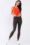 Olive Mid-Rise Inner Waist Pocket Detail Tight Fit Soft Yoga & Work Out Legging Pants /1-2-2-1 - Tasha Apparel Wholesale