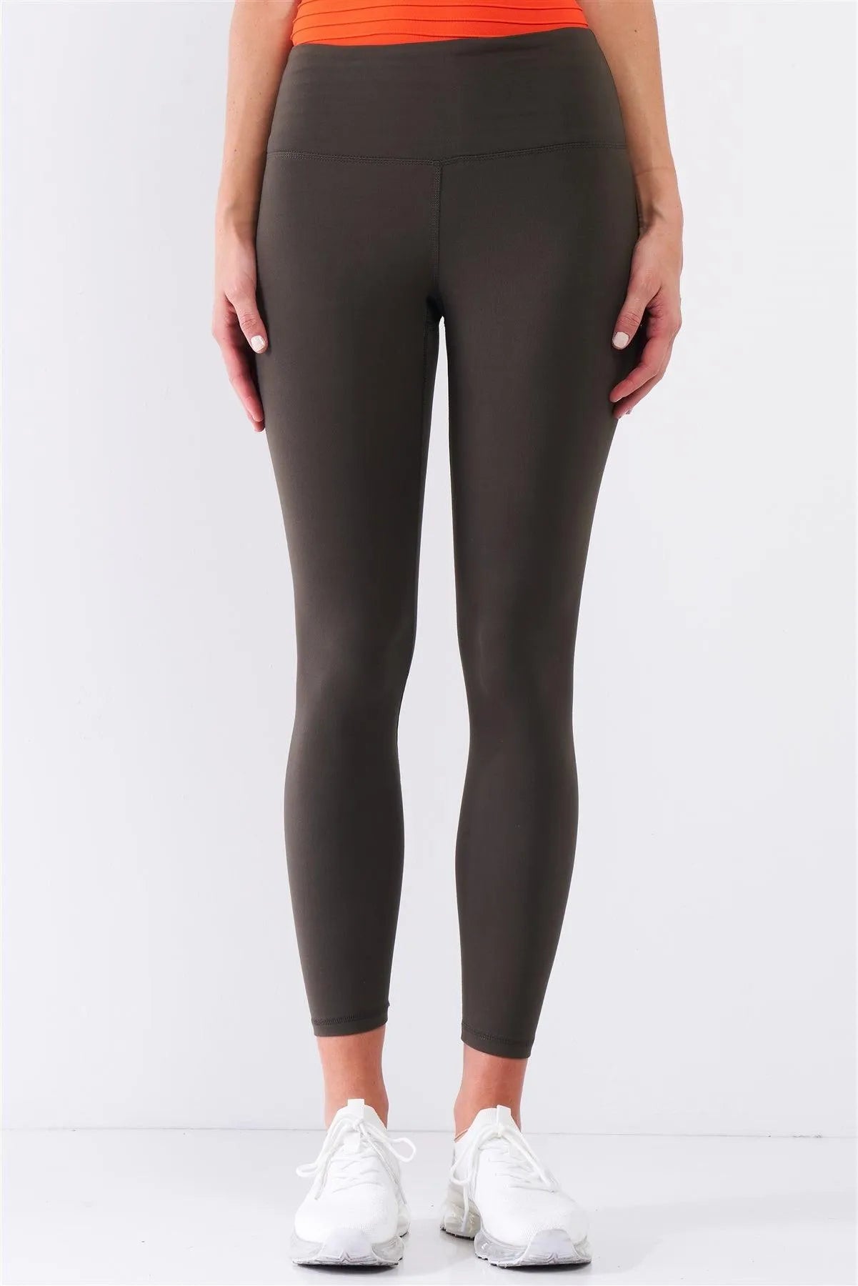 Olive Mid-Rise Inner Waist Pocket Detail Tight Fit Soft Yoga & Work Out Legging Pants /1-2-2-1 - Tasha Apparel Wholesale