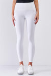 White Mid-Rise Inner Waist Pocket Detail Tight Fit Soft Yoga & Work Out Legging Pants /1-2-2-1