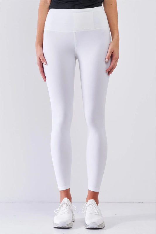 White Mid-Rise Inner Waist Pocket Detail Tight Fit Soft Yoga & Work Out Legging Pants /1-2-2-1 - Tasha Apparel Wholesale
