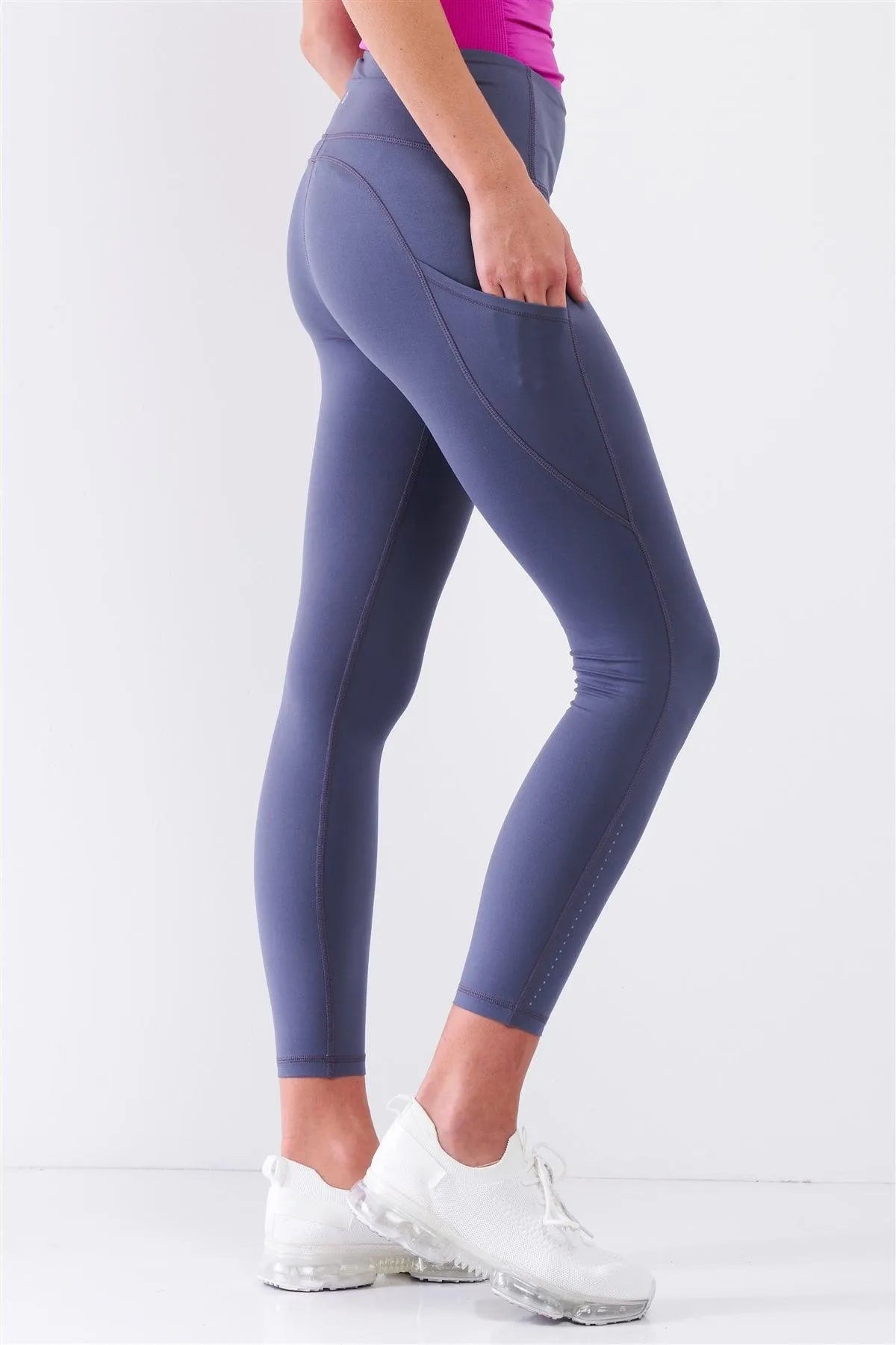 Violet Blue High Waist Thigh Pocket Detail Tight Fit Soft Yoga & Work Out Legging Pants /1-2-2-1 - Tasha Apparel Wholesale