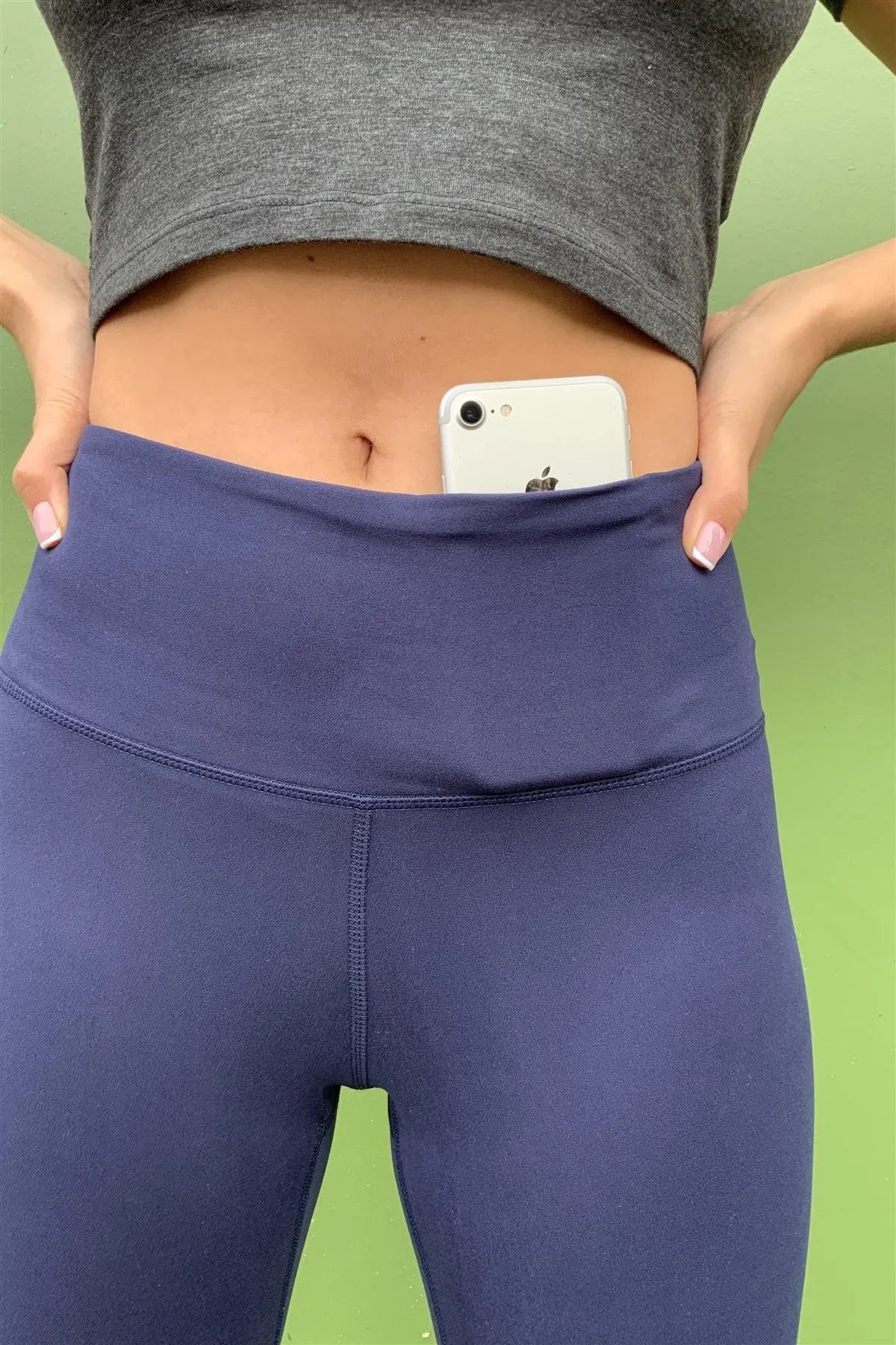 Violet Blue High Waist Thigh Pocket Detail Tight Fit Soft Yoga & Work Out Legging Pants /1-2-2-1 - Tasha Apparel Wholesale