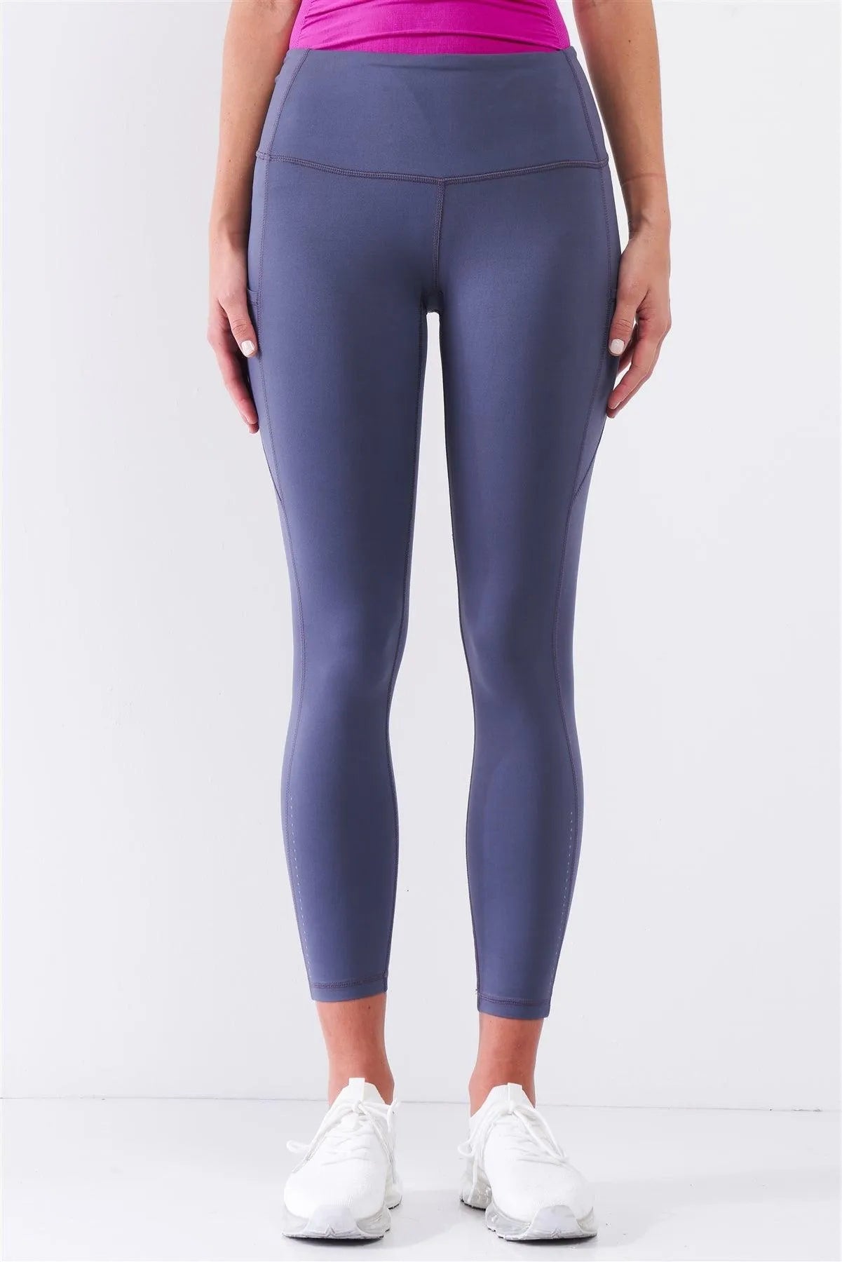 Violet Blue High Waist Thigh Pocket Detail Tight Fit Soft Yoga & Work Out Legging Pants /1-2-2-1 - Tasha Apparel Wholesale