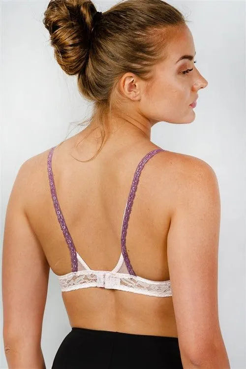 Pink Contrast Bow Lace Romantic Bralette /2-2-2 - Tasha Apparel Wholesale