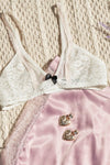 White Contrast Bow Lace Bralette /2-2-2 - Tasha Apparel Wholesale