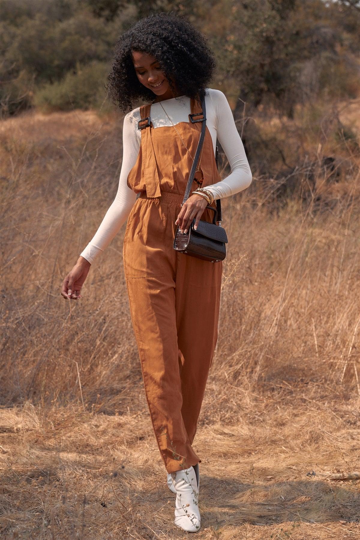 Camel Terracota Solid Casual Relaxed Fit Overall Jumpsuit /2-2-2