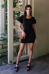 Black Knit Short Balloon Sleeve Bodycon Mini Dress /2-2-2