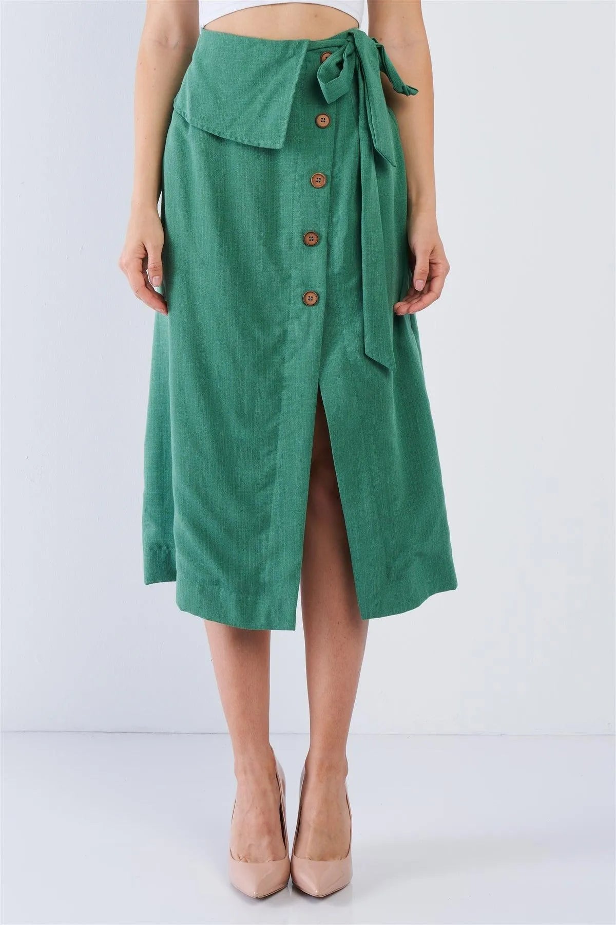 Green Button Down Collared Skirt /2-2-2 - Tasha Apparel Wholesale