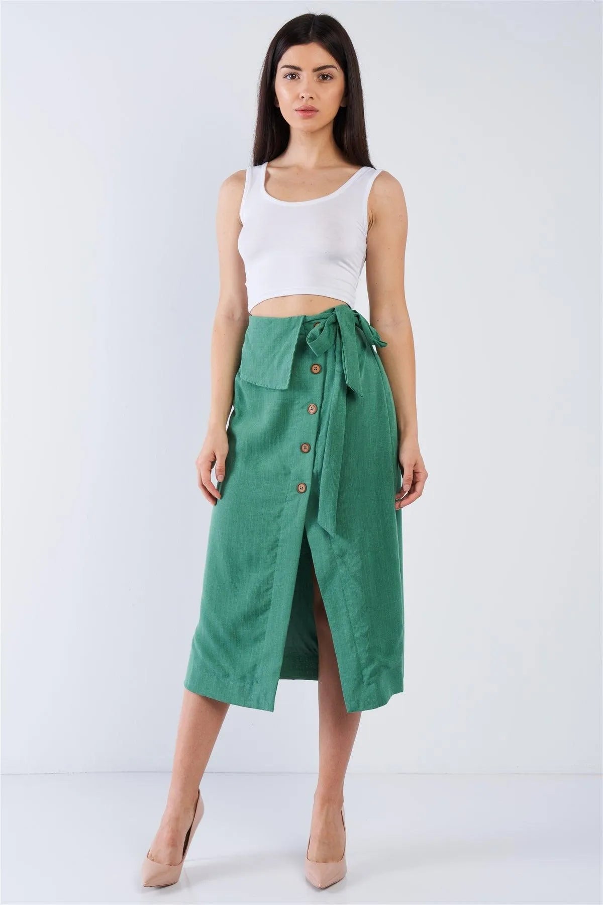 Green Button Down Collared Skirt /2-2-2 - Tasha Apparel Wholesale