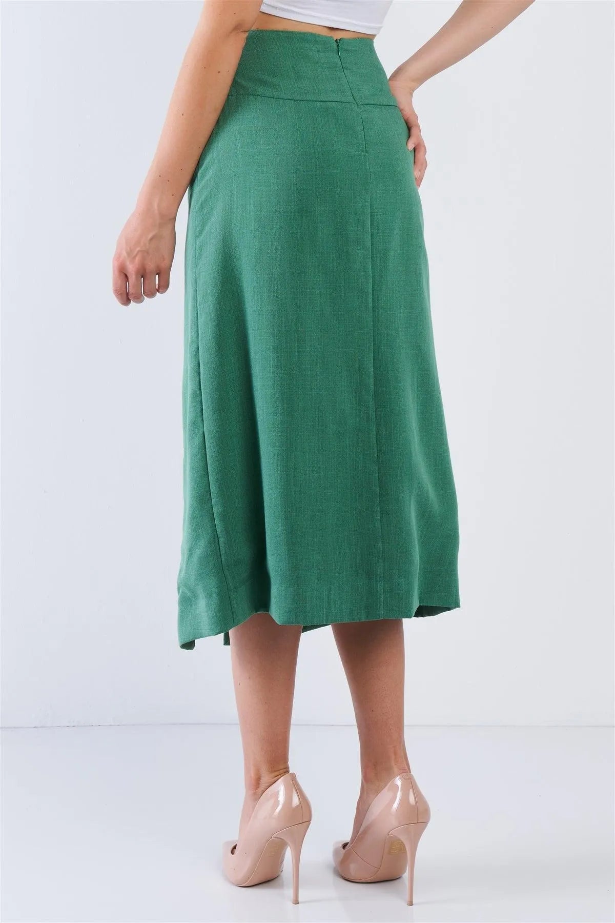 Green Button Down Collared Skirt /2-2-2 - Tasha Apparel Wholesale