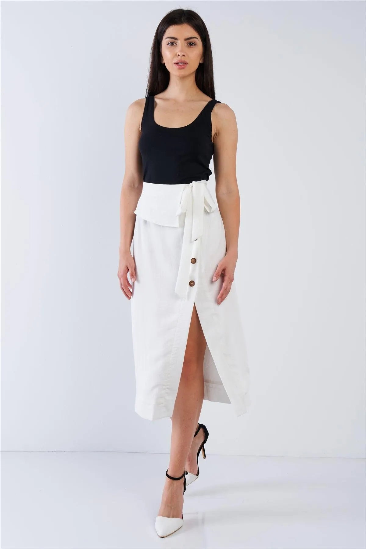 White Button Down Collared Skirt /2-2-2 - Tasha Apparel Wholesale
