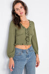 Olive Flounce Polkadot Crop Top /2-2-2 - Tasha Apparel Wholesale