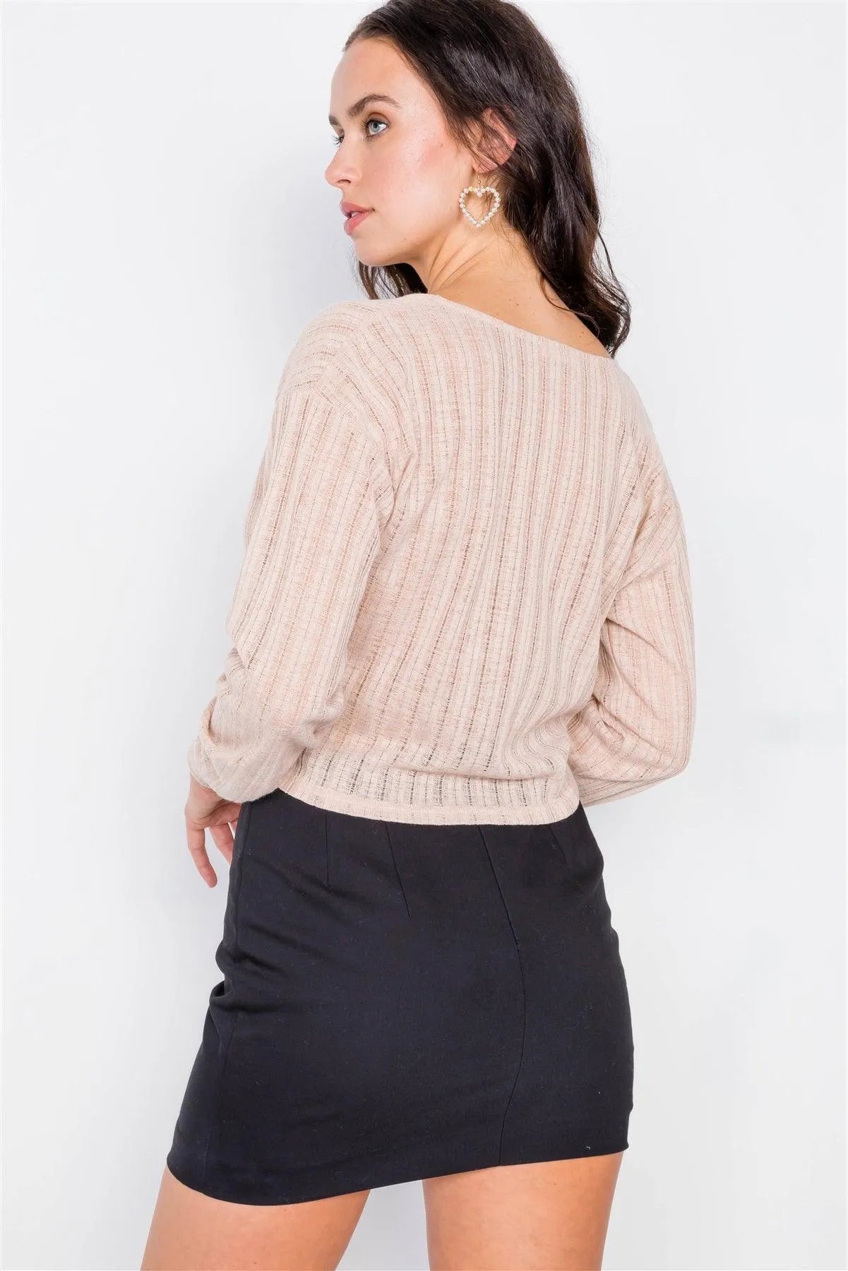 Taupe Wrap Long Sleeve Top /2-2-2 - Tasha Apparel Wholesale