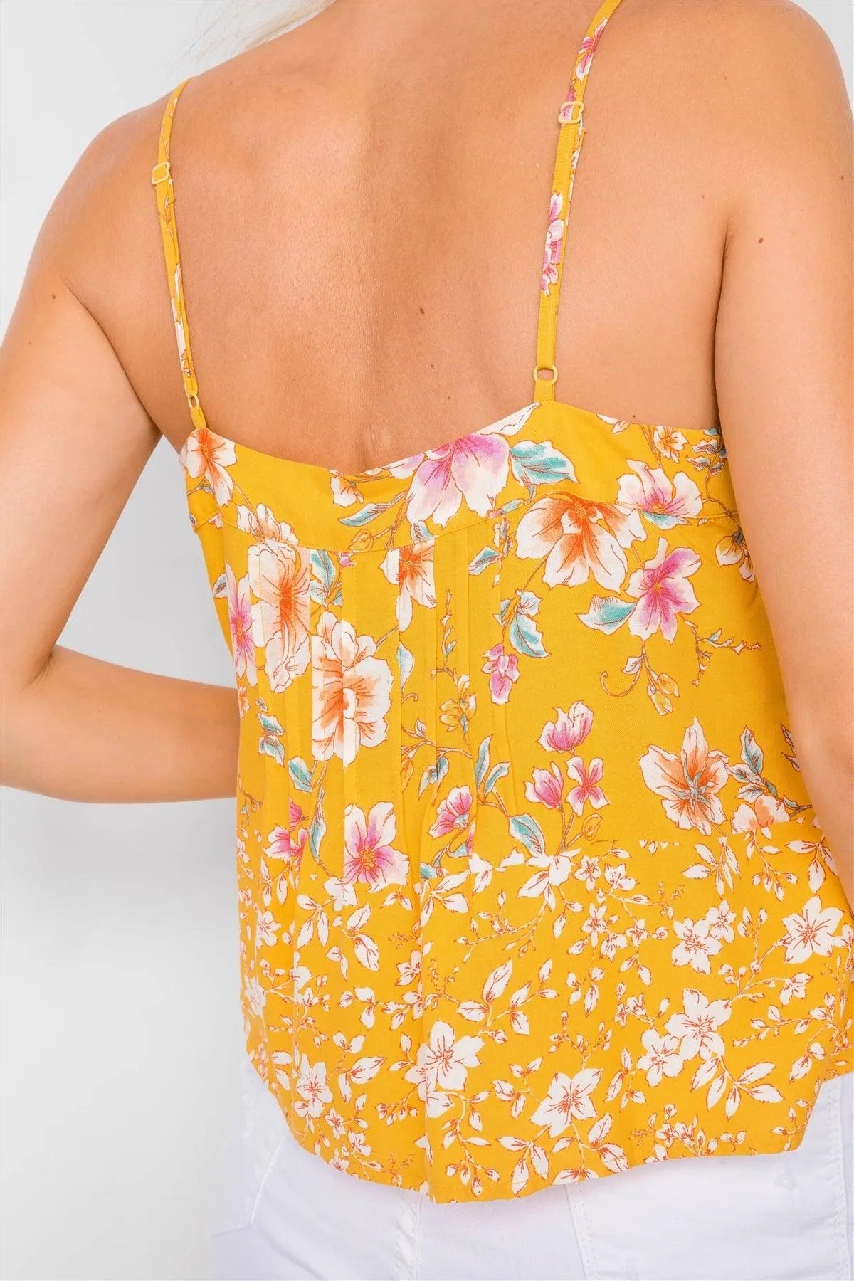 Yellow Vintage Boho Floral U-Shape Hem Cami Top /2-2-2 - Tasha Apparel Wholesale