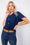 Navy Round Neck Office Chic Butterfly Sleeve Chic Top /2-2-2 - Tasha Apparel Wholesale