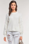 Cozy White Crew Neckline Long Beads Detail Ballon Sleeve Sweater /2-2-2 - Tasha Apparel Wholesale