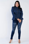 Plus Size Denim Blue Vintage Front Button Sleeve Jean Peplum Top /3-1-1 - Tasha Apparel Wholesale