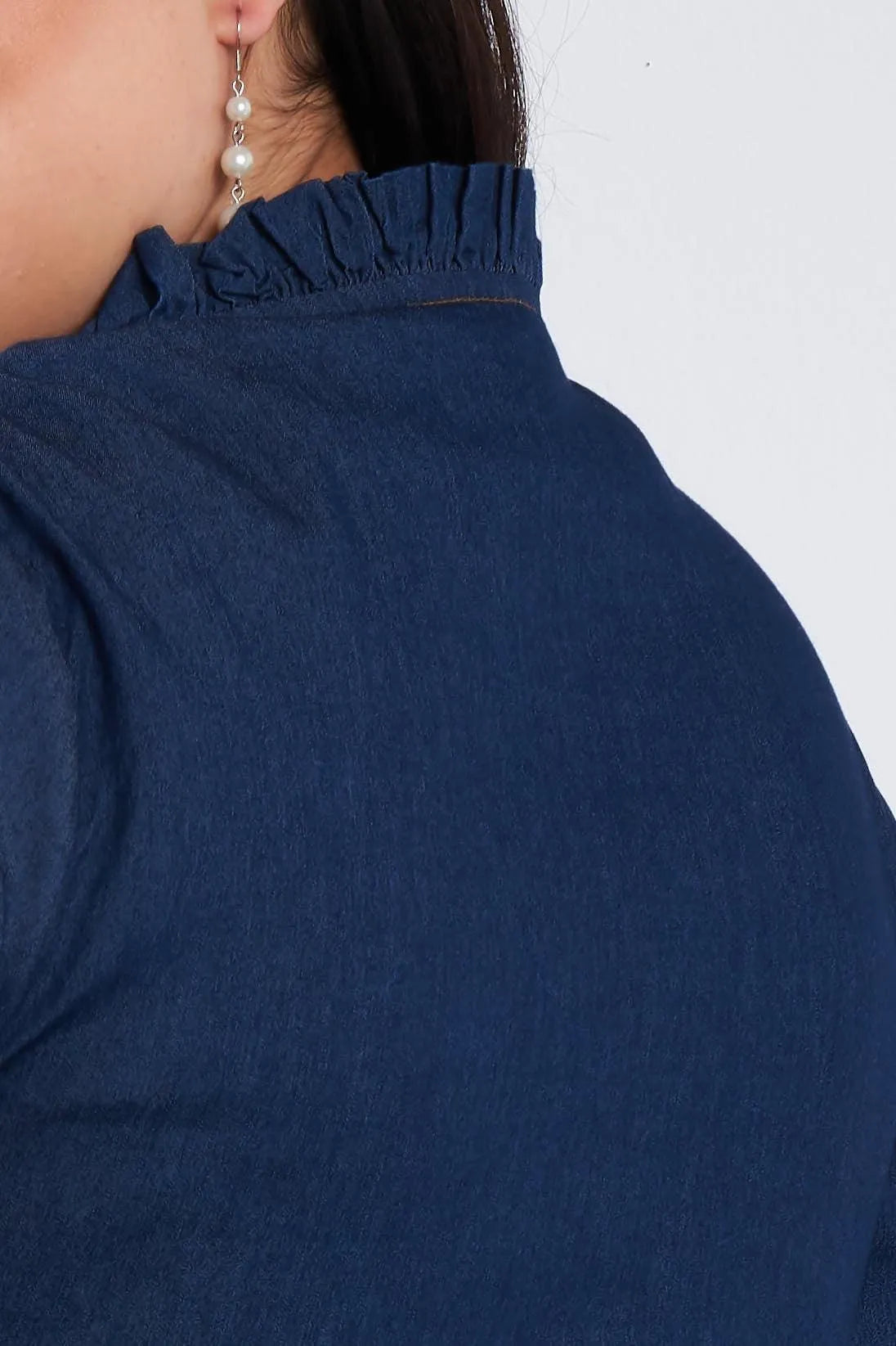 Plus Size Denim Blue Vintage Front Button Sleeve Jean Peplum Top /3-1-1 - Tasha Apparel Wholesale
