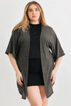 Junior Plus Charcoal Knit Open Front Cardigan /1-1-1 - Tasha Apparel Wholesale