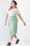 Junior Plus Sage Textured Elastic High Waist Midi Skirt /2-1-1 - Tasha Apparel Wholesale