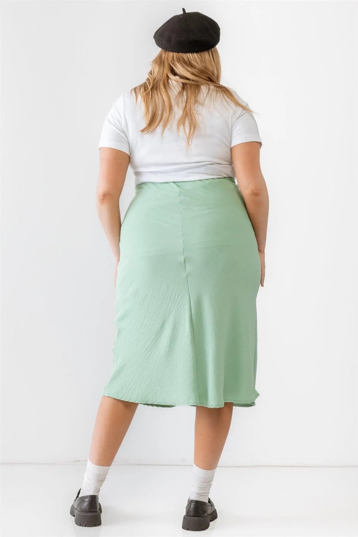 Junior Plus Sage Textured Elastic High Waist Midi Skirt /2-1-1 - Tasha Apparel Wholesale