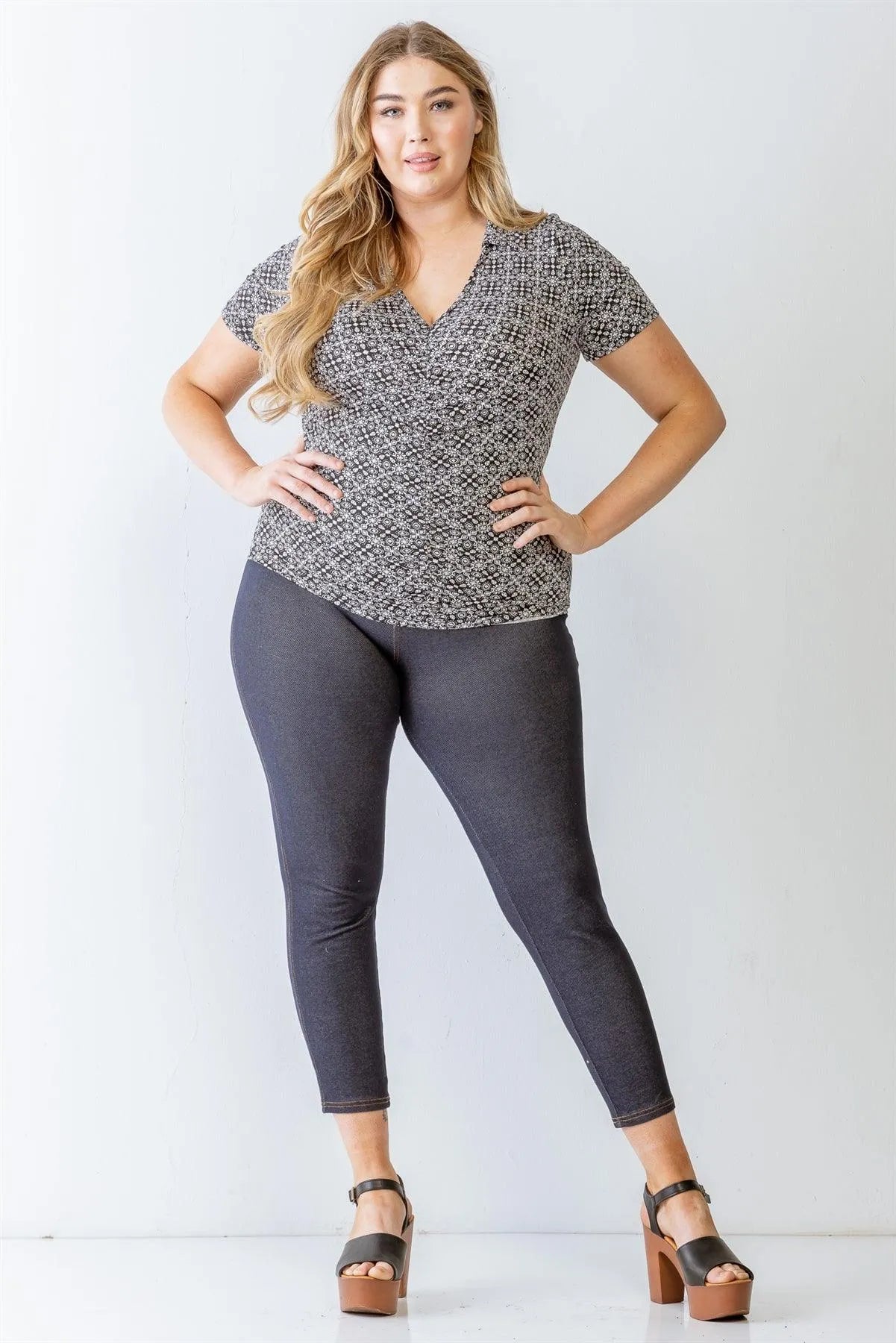 Plus Size Printed Ruched Collared Neck Short Sleeve Top - Tasha Apparel Wholesale