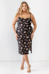 Junior Plus Black Floral Ribbed Ruched Sleeveless Midi Dress /1-1-1 - Tasha Apparel Wholesale