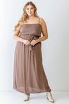 Junior Plus Mocha Textured Strappy Belted Maxi Dress /1-1-1 - Tasha Apparel Wholesale