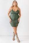 Junior Plus Olive Snake Vegan Leather Sleeveless Strappy Mini Dress /2-1-1