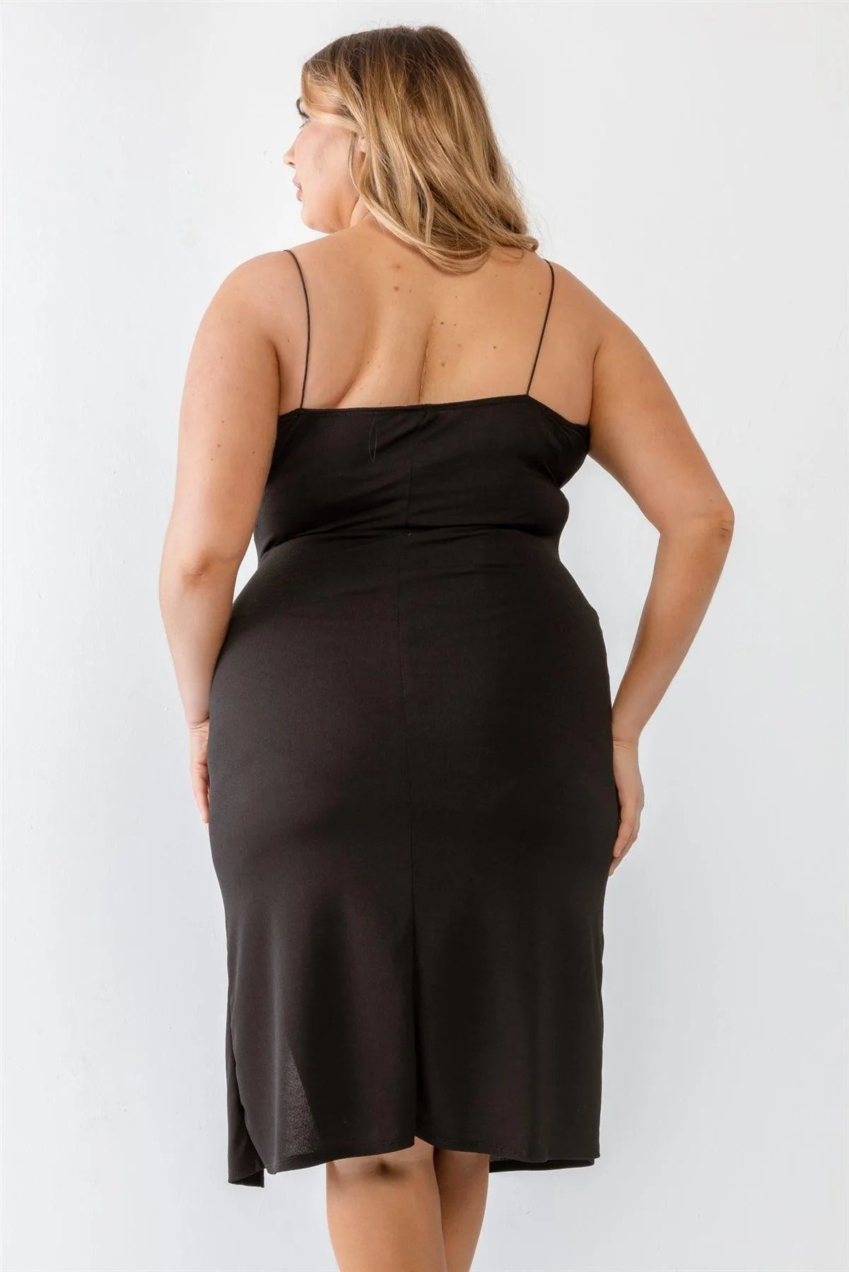 Junior Plus Black V-Neck Sleeveless Strappy Midi Dress /1-1-1 - Tasha Apparel Wholesale