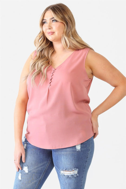 Junior Plus Mauve Button Up Detail Sleeveless Top /1-1-1 - Tasha Apparel Wholesale