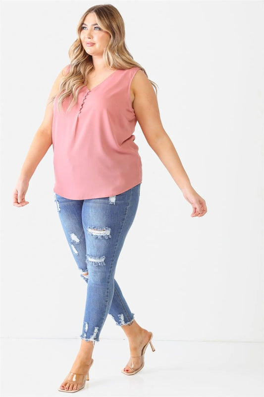 Junior Plus Mauve Button Up Detail Sleeveless Top /2-1-1 - Tasha Apparel Wholesale