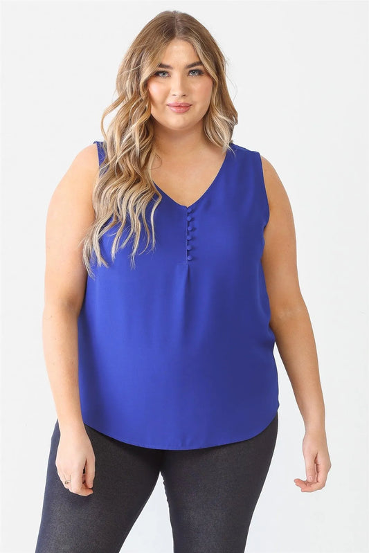 Junior Plus Royal Button Up Detail Sleeveless Top /1-1-1 - Tasha Apparel Wholesale