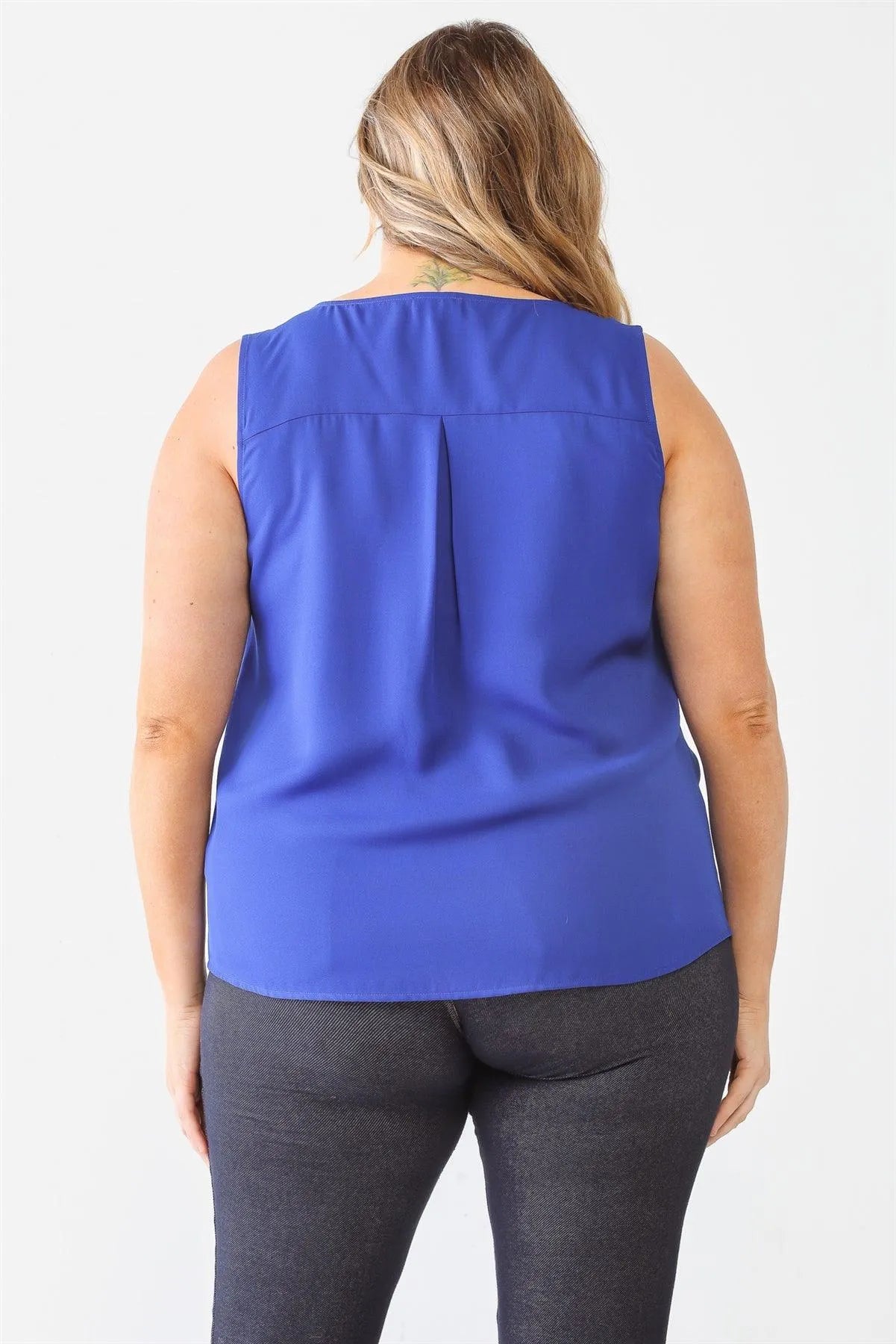 Junior Plus Royal Button Up Detail Sleeveless Top /2-1 - Tasha Apparel Wholesale